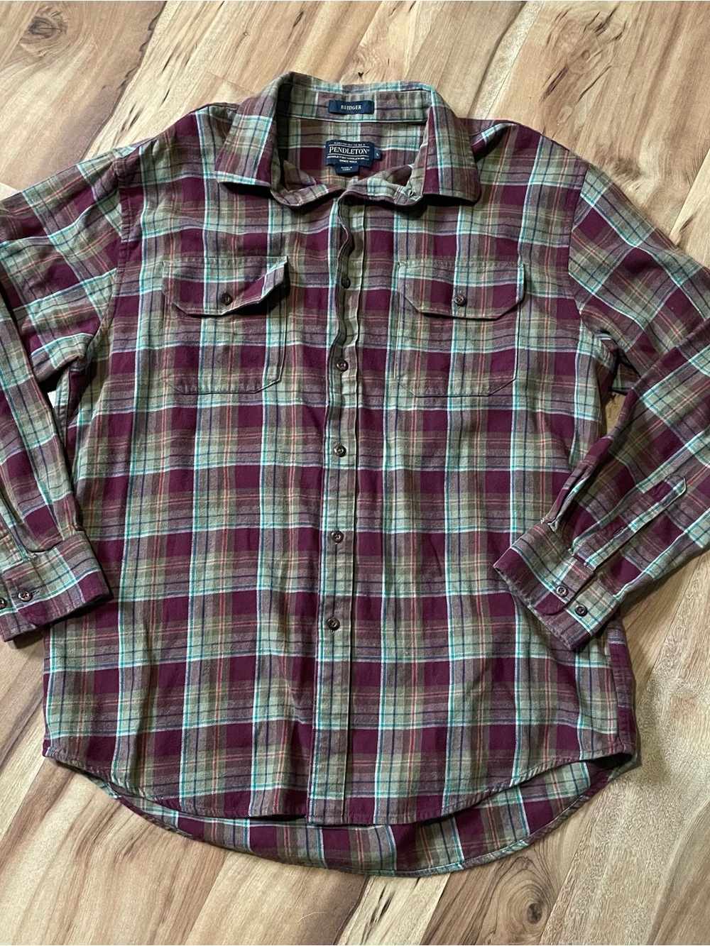 Pendleton Bridger Cotton Wool Blend Plaid Flannel Shirt Mens L Maroon Green
